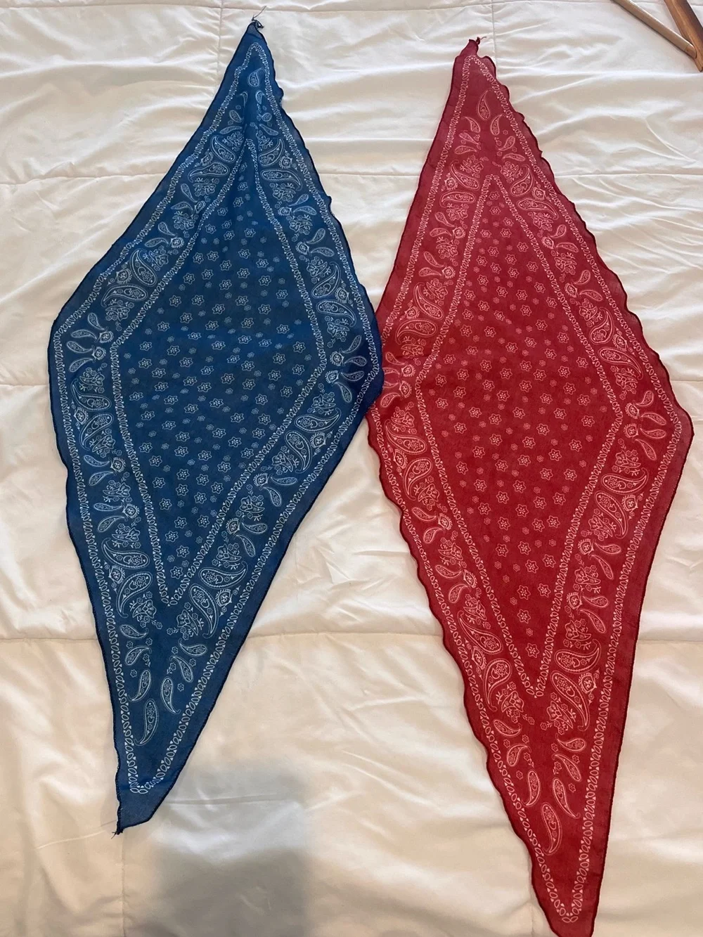 2 Bandanas Head or Neck Scarves Diamond Shaped Rust Blue Boho